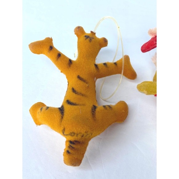 Vintage Winnie the Pooh Walt Disney Flocked Christmas Ornament Hong Kong Set 2 - Picture 3 of 11